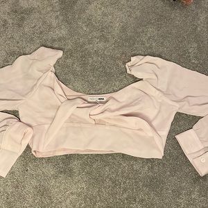 Pastel pink long sleeve tie crop top